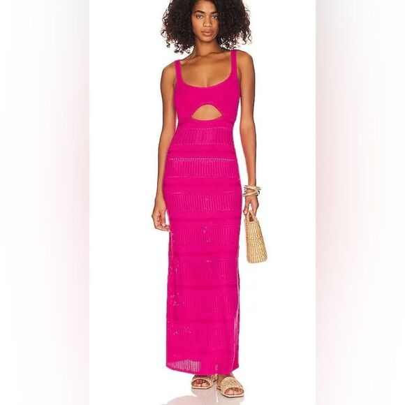 LOVERS +  FRIENDS X REVOLVE Tayla Pointelle Maxi Dress in Hot Pink sz xxs - Picture 1 of 10